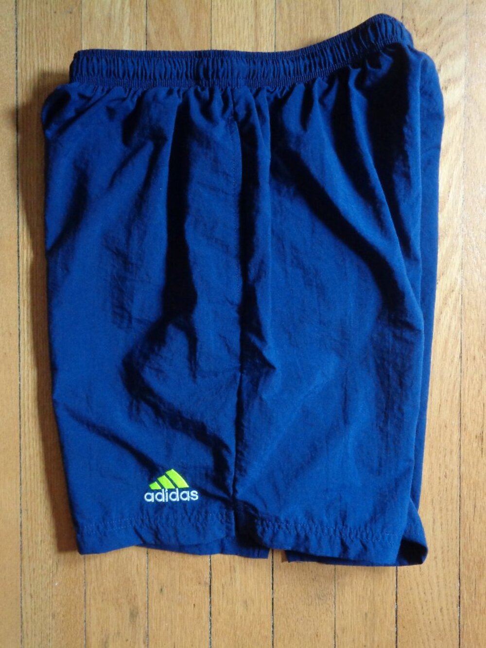 Adidas Nylon Athletic Shorts, Lining, Navy Blue/Yellow/White, Small 6"